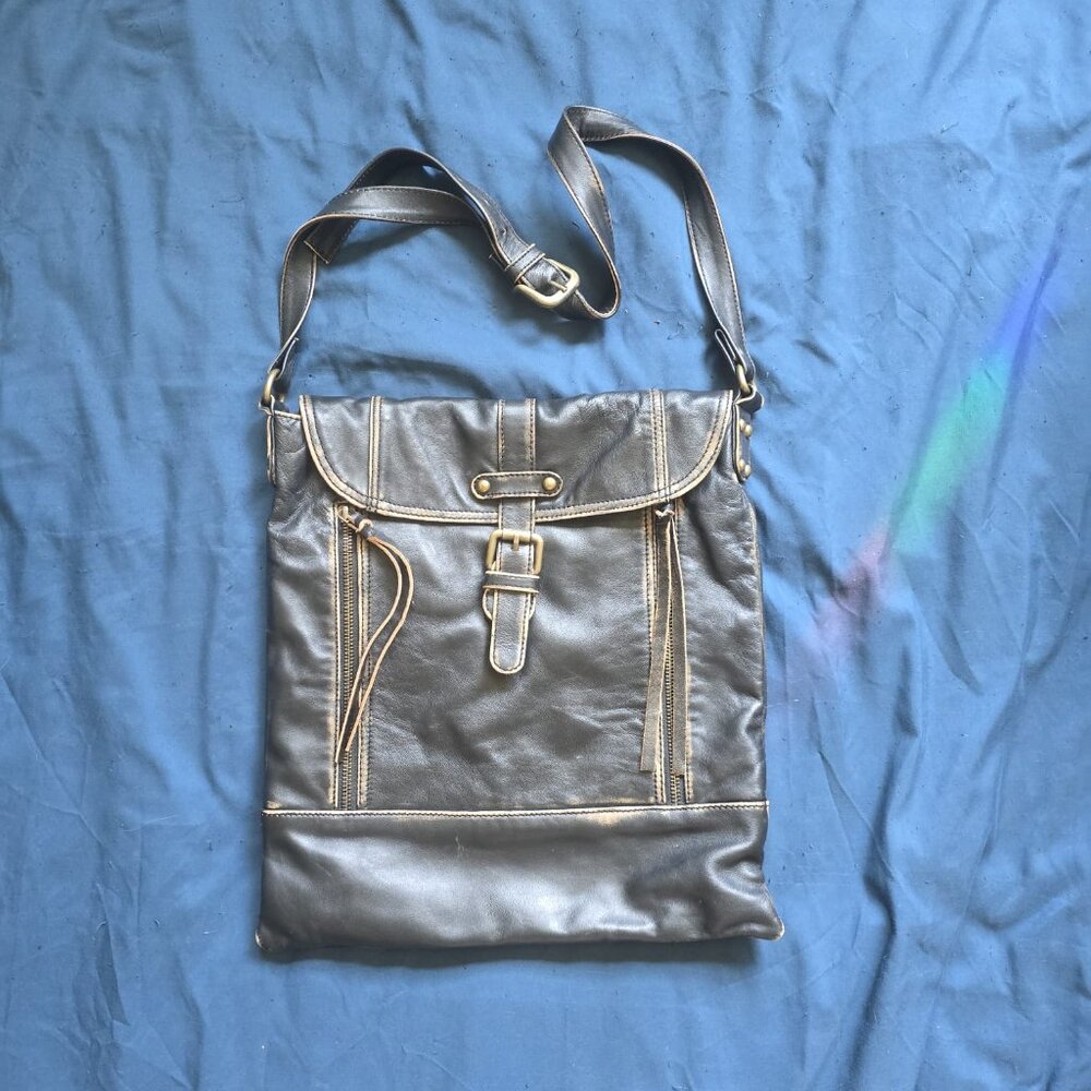 Coldwater Creek Black Faux Leather Fold-Over Crossbody Bag